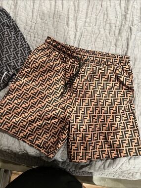 Fendi Peach and Black Logo-Print Athletic Shorts